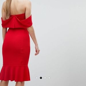 Red off shoulder dress
